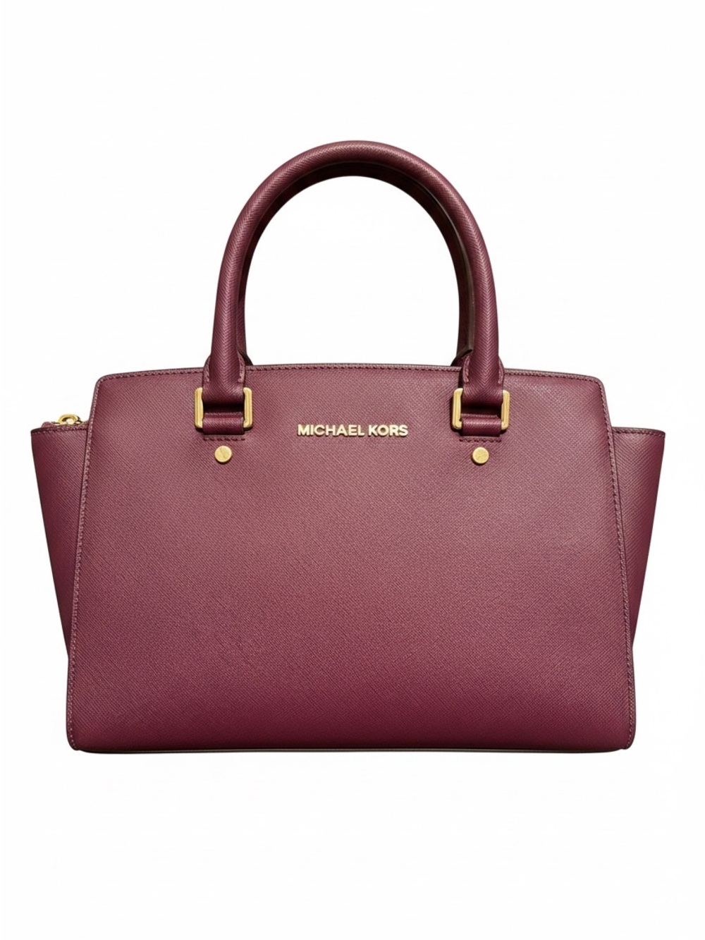 Michael Kors Wine Saffiano Leather Satchel with Gold Hardware